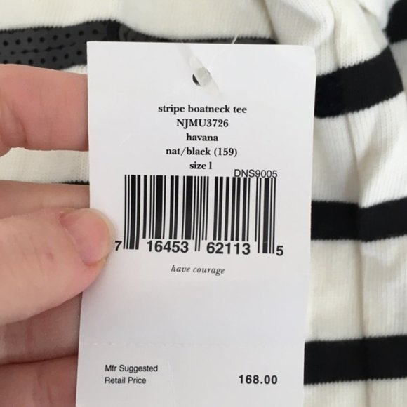 kate spade havana stripe boatneck tee top blouse white black sequins size L nwt - Picture 2 of 7